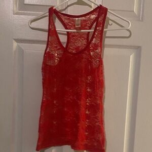 No Boundaries Vibrant Red Lace Tank Top